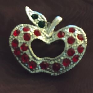 Beautiful Vintage Apple Red Pin red/green rhinestones/w Pendant Converter